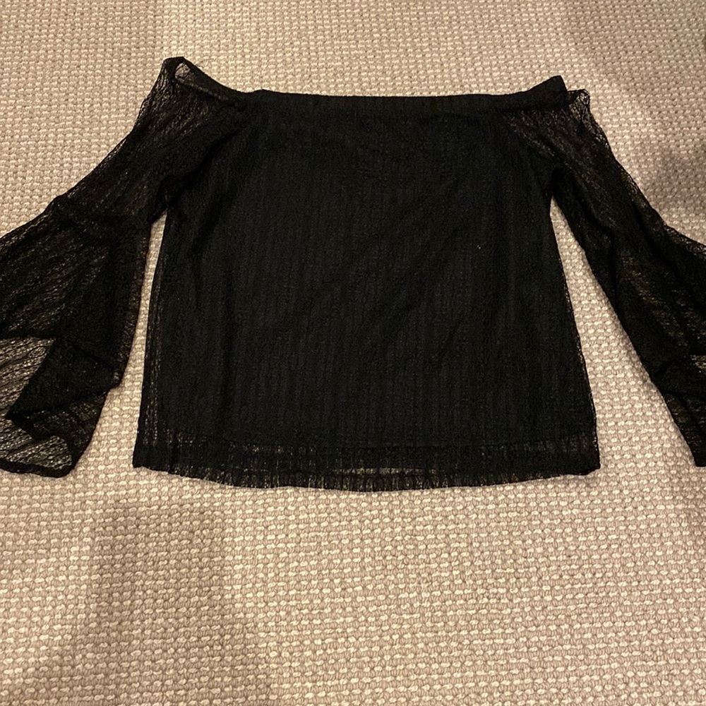 fancy black lace off the shoulder blouse